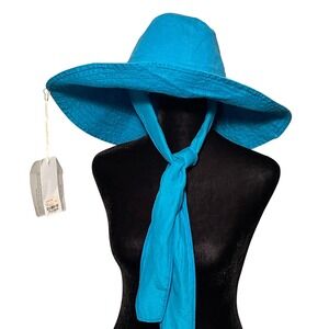 forte_forte Clementine Blue Reversible Wide Brim Sun Hat w/Scarf Tie NWT